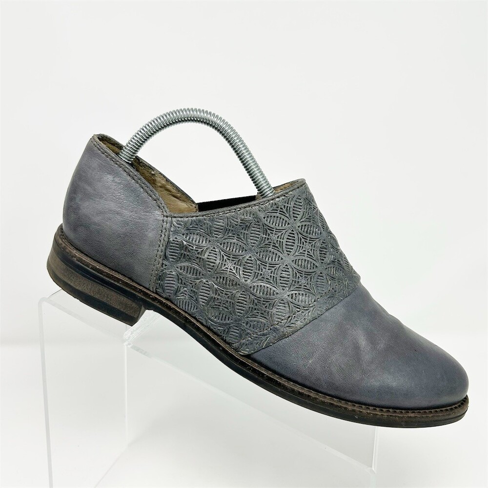Miz Mooz Loafers Womens Blue Gray Embossed Slip-On Oxford Comfort Low Heel 41